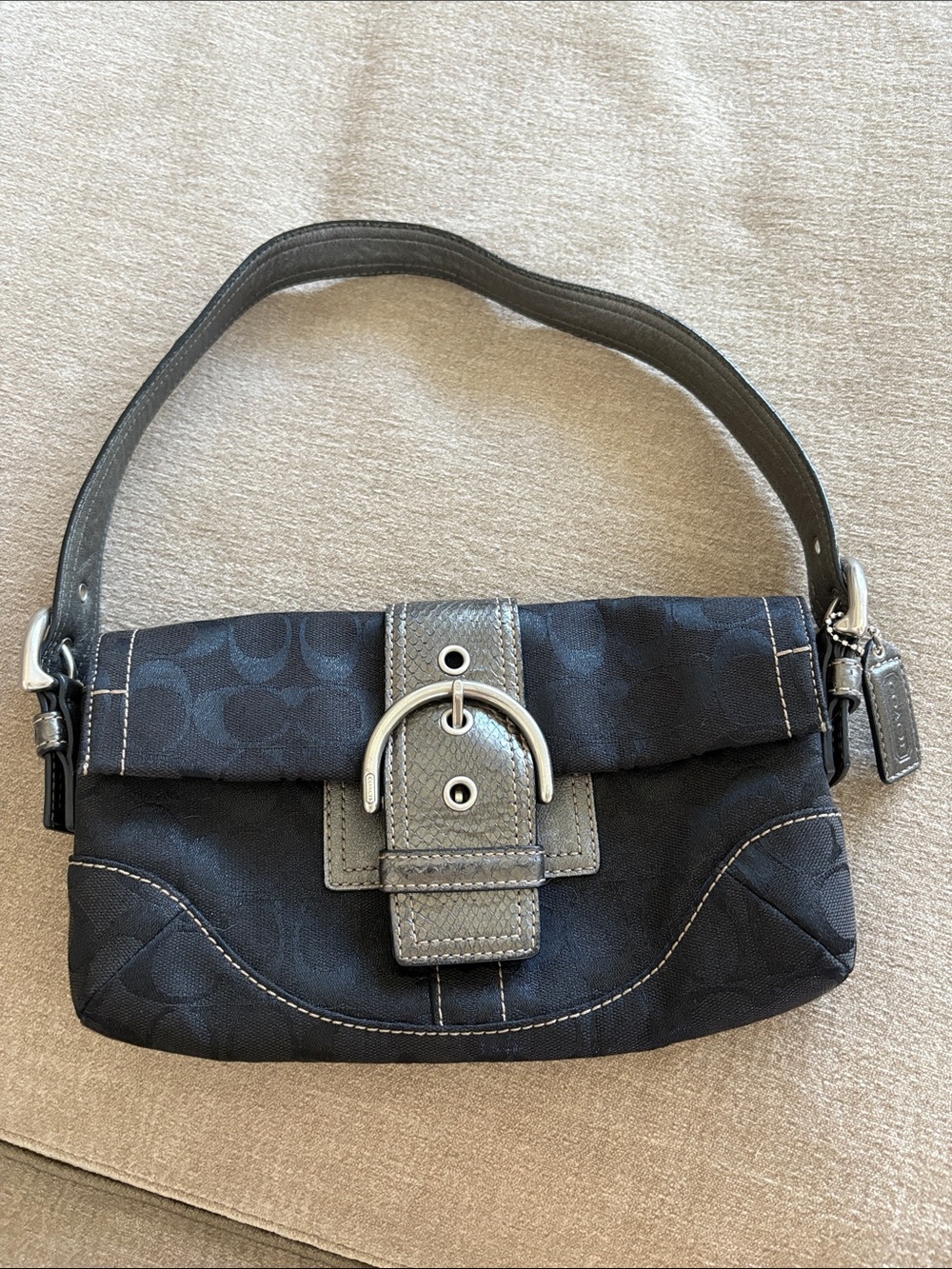 Coach Signature Soho Metallic Black Snakeskin shoulder bag Purse #8K38